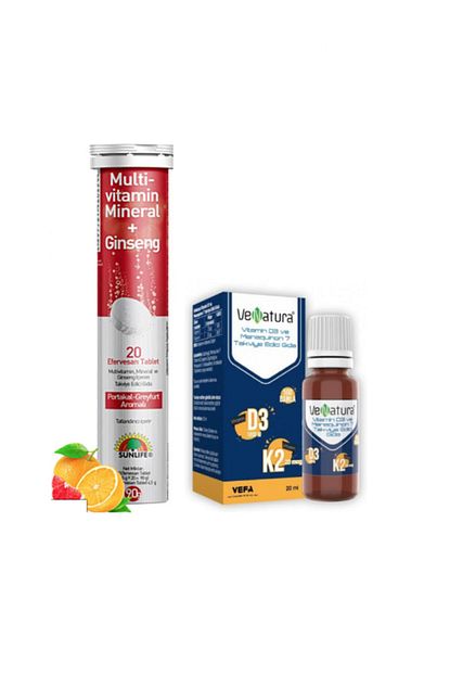 multivitamin mineral ginseng efervesan 20 tablet venatura d3 k2 vitamini 20 ml damla