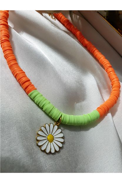 fleur de luna turuncu fimo boncuklu