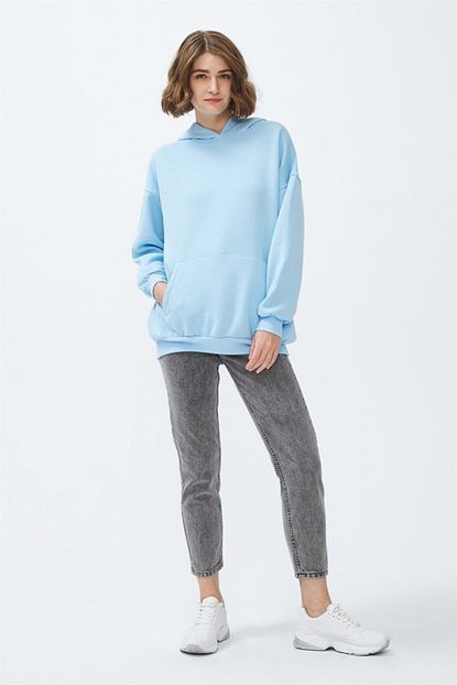 Sandole Kadin Bebe Mavisi Cepli Kapusonlu Sweatshirt Trendyol