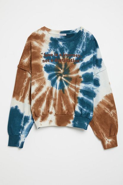 Grimelange Aya Kadin Mavi Batik Yikamali Yazi Baskili Sweatshirt Trendyol