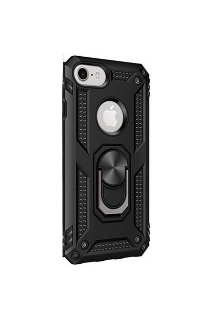 iphone 7 kilif yuzuklu standli silikon kapak siyah