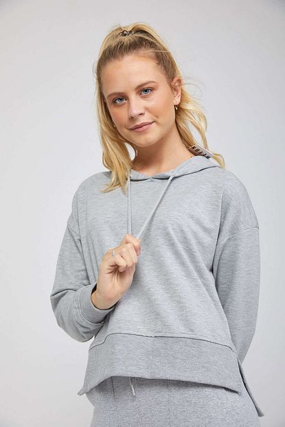 reyon kadin pamuklu yan yirtmacli kapsonlu sweat gri fiyati yorumlari trendyol