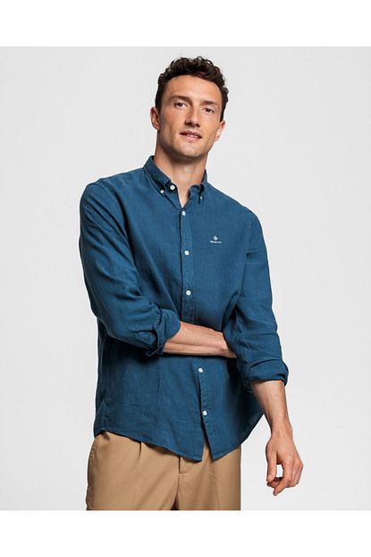 Gant Erkek Lacivert Regular Fit Keten Gomlek Trendyol