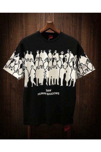 Saw Urbanity Erkek Baskili Oversize Siyah Tisort Human Shadows Trendyol