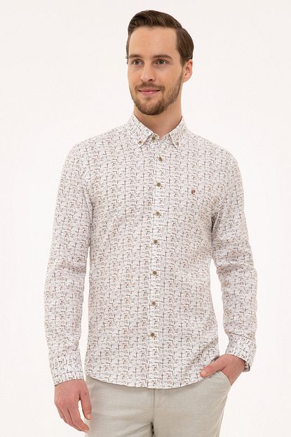 Pierre Cardin Erkek Kahverengi Slim Fit Uzun Kollu Gomlek Trendyol