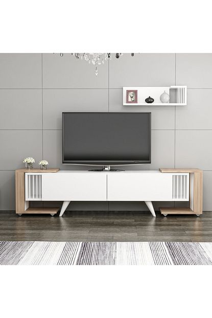 Minar Leron Zigonlu Tv Unitesi Beyaz Kaman Ceviz Trendyol