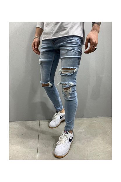 2y Premium Ice Blue Lazer Extreme Jean Sokak Stili Erkek Kot Pantolon Trendyol