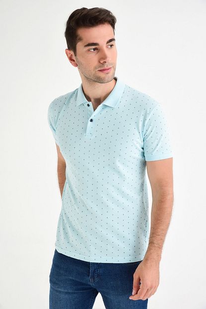 Dynamo Erkek Buz Mavi Polo Yaka Baskili Likrali T Shirt Trendyol