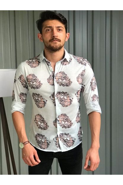 Zahirfashion Erkek Beyaz Pamuklu Desenli Gomlek Trendyol