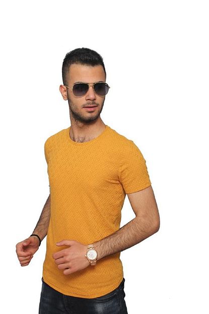 Ers Erkek Hardal Renk Sade T Shirt Trendyol