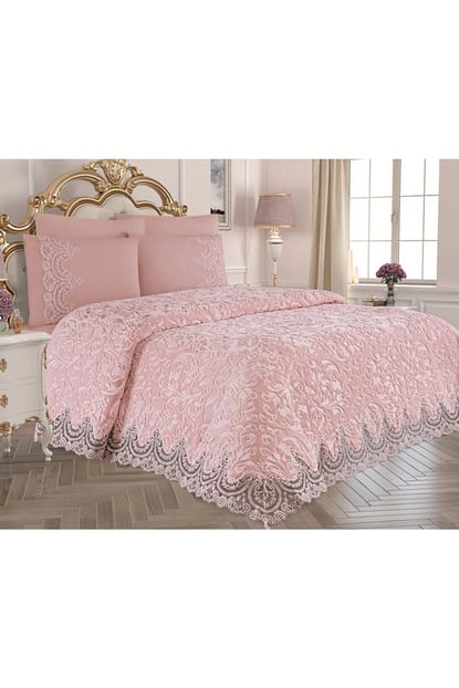 Madame Clean Home Eylul Fransiz Dantelli Battaniye Seti 6 Parca Pudra Trendyol