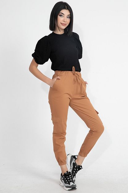 Vapur Tekstil Pacasi Ve Beli Lastikli Kanvas Kumas Kadin Kargo Pantolon Trendyol
