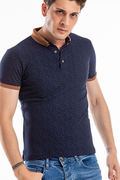 Deri Effect Erkek Lacivert Desenli Polo Yaka Tshirt Trendyol