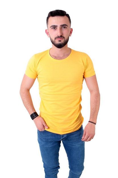 Stil Kombin Erkek Sari Radyasyon Gofret Salas Sifir Yaka Tisort Trendyol