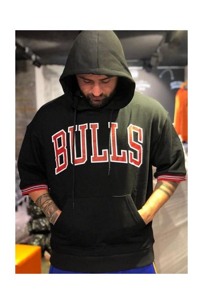 Twobucks Bulls Kapsonlu Oversize Yarim Kol Unisex Sweatshirt Trendyol