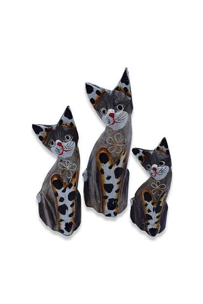 Hedicaret Ahsap Kedi Biblosu 25 Cm Uclu Biblo Dekoratif Hediye Trendyol