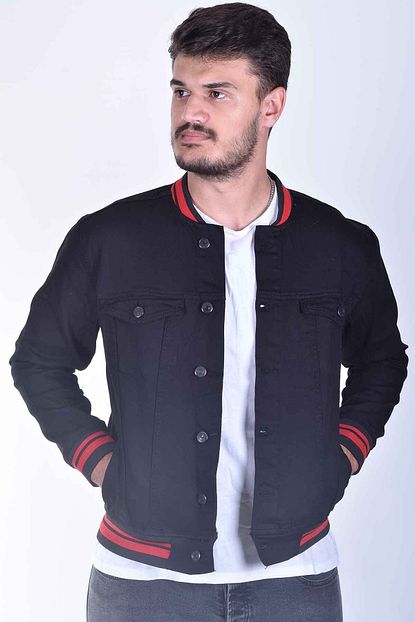 Zenet Jeans Erkek Slimfit Siyah Kirmizi Ribanali Kot Ceket Trendyol