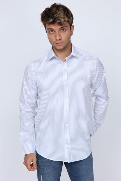 Abbate Club Acik Mavi Cizgili Slim Fit Erkek Gomlek Trendyol