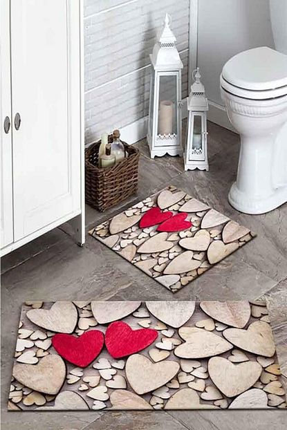 Hazar Hali Buyuk Kucuk Kalp Baskili Banyo Paspas Takimi 50x60 60x100 Trendyol