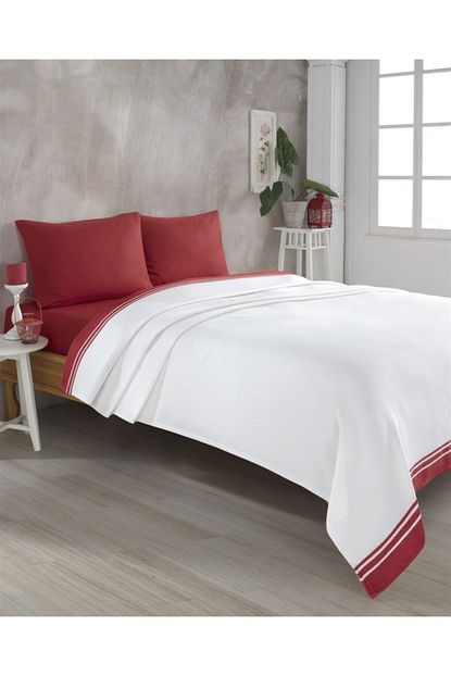 Gokyuzu Elegant Gokyuzu Cift Kisilik Bordurlu Pike Takimi Beyaz Kirmizi Trendyol