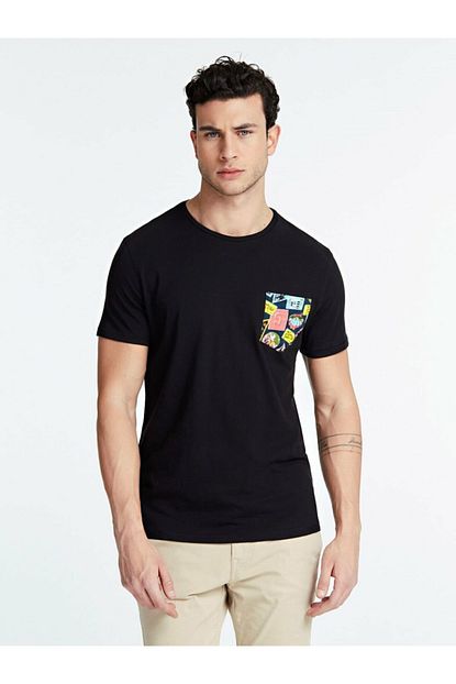 Guess Desenli Cepli Beyaz Ve Siyah Erkek Bisiklet Yaka Kisa Kollu T Shirt Trendyol