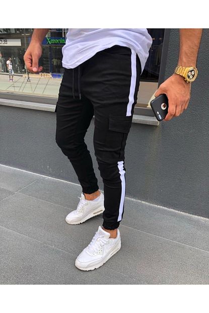 Zoom Slimfit Kesim Yandan Cizgili Bel Ve Paca Lastikli Erkek Kargo Cep Pantolon Trendyol