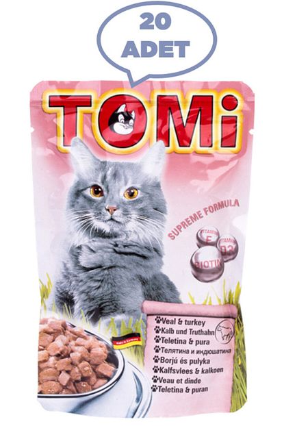 Tomi 20 Adet Dana Etli Ve Hindili Yetiskin Kedi Yas Mamasi Pouch 100 Gr Ucretsiz Kargo Trendyol