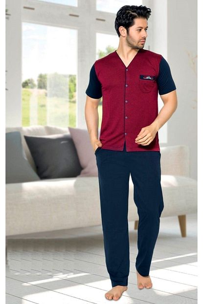 Alimer Erkek Yazlik Kisa Kollu Pijama Takimi Onden Dugmeli Trendyol