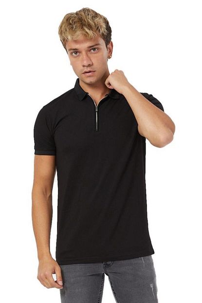 Firsatyeri Erkek Siyah Fermuarli Polo Yaka T Shirt Trendyol