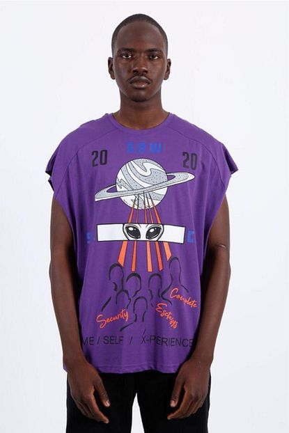 Saw Kolsuz Baskili Mor Oversize Erkek Tisort Trendyol