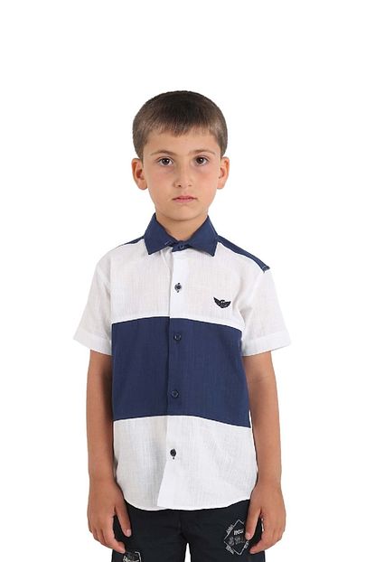 Teqne Erkek Cocuk Lacivert Beyaz Keten Gomlek 9 10 Yas Trendyol