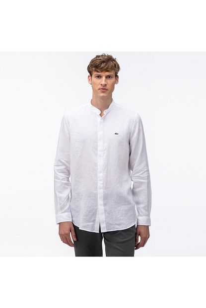 Lacoste Erkek Regular Fit Hakim Yaka Beyaz Keten Gomlek Trendyol