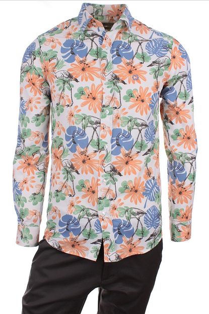 Gentilbay Flamingo Cicek Lale Baskili Turuncu Dpd123 Pamuklu Spor Erkek Gomlek Trendyol