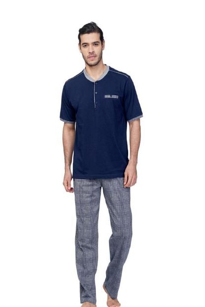 Cift Kaplan 8636 Pamuklu Alti Kareli Erkek Pijama Takim Trendyol