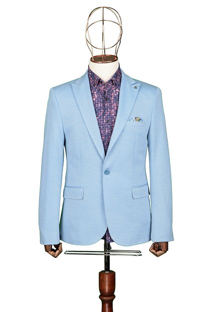 Guild Erkek Mavi Sivri Yaka Tek Dugme Tek Yirtmac Orme Slim Fit Ceket Trendyol