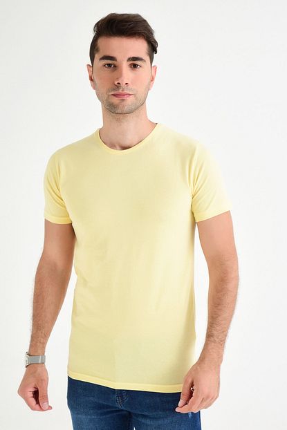 Dynamo Erkek Limon Sarisi Bisiklet Yaka Likrali Basic T Shirt Trendyol