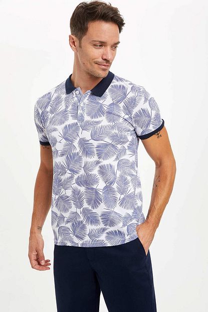 Defacto Erkek Beyaz Yaprak Desenli Polo Yaka Slim Fit Tisort S3316az 20hs Wt32 Trendyol