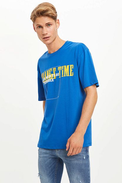 Defacto Erkek Mavi Baskili Oversize Fit T Shirt N3007az 20sm Be333 Trendyol