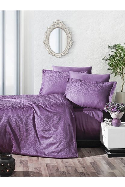 Ecosse Jakarli Saten King Size Nevresim Takimi Damask Murdum Jakarli Saten Nevresim Seti Trendyol