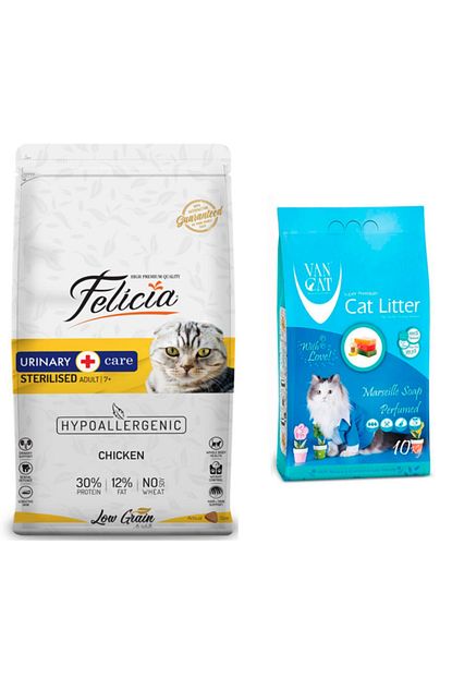 Felicia Az Tahilli Sterilised 7 Tavuklu Kedi Mamasi 2 Kg Vancat Marsilya Sabunlu Bentonit Kedi Kumu 10 Lt Trendyol