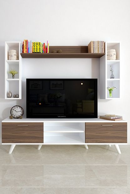 Moonlife Istanbul Tv Unitesi Dolapli 1 Beyaz Ceviz Trendyol