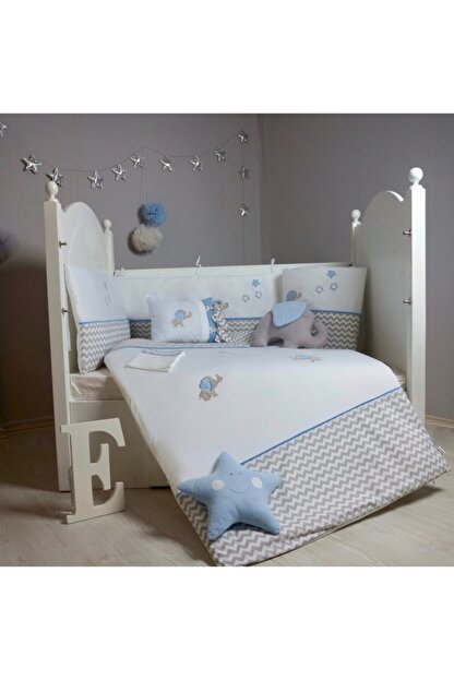 Pudradecor Kucuk Fil Mavi Gri Zigzagli Bebek Uyku Seti 70x130 Cm Trendyol