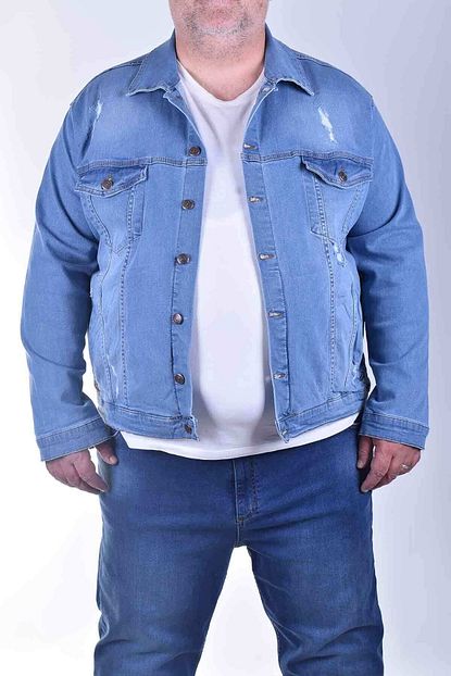 Zenet Jeans Erkek Acik Mavi Buyuk Beden Lazer Kot Ceket Trendyol