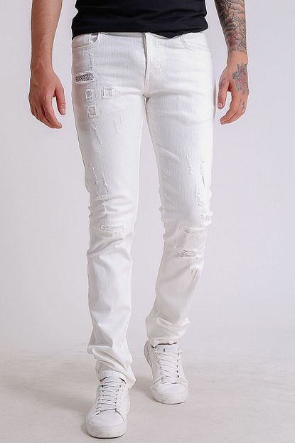 Ltc Jeans Erkek Beyaz Destroy Slim Fit Kot Pantolon Trendyol