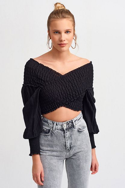 Dilvin 5799 Gipeli Crop Top Bluz Siyah Trendyol