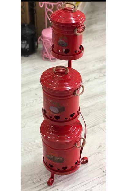 Fbzhome Standli 3 Katli Patates Sogan Sarimsak Saklama Kovasi Kucuk Boy Kirmizi Trendyol