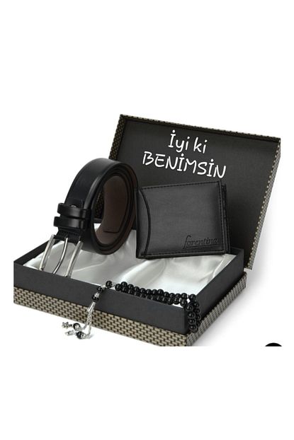 Karali Deri Erkek Siyah Hediye Seti Trendyol