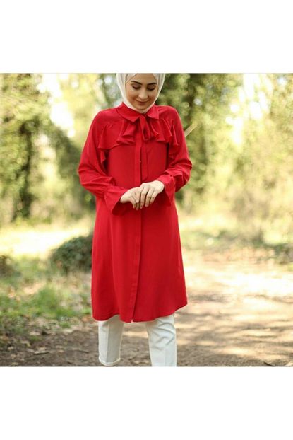 Asmiray Kadin Kirmizi Tesettur Gomlek Trendyol