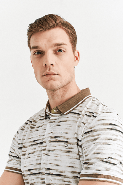 Avva Erkek Bej Polo Yaka Baskili T Shirt A01y1001 Trendyol