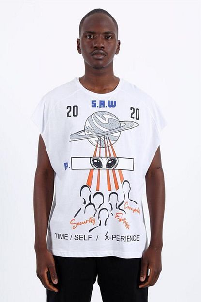 Saw Erkek Kolsuz Baskili Beyaz Oversize Tisort Trendyol